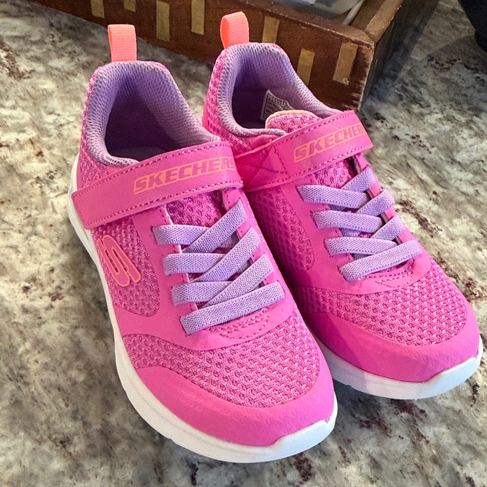 Skechers Kids Bright Pink and Lavender Slip-On Sneakers